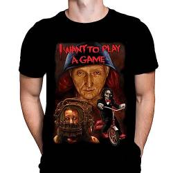 I Want to Play A Game Herren-T-Shirt Horrorfilm Print, Schwarzes Baumwoll-T-Shirt, Movie Poster Tee von Wild Star Hearts