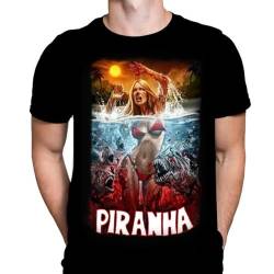 Piranha Herren T-Shirt Gothic Horror Print, Schwarzes Baumwoll-T-Shirt, Movie Poster Tee von Wild Star Hearts