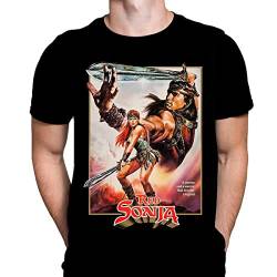 Red Sonja Herren T-Shirt Klassische Fantasy Film Drucken, Schwarz Grafik T-Shirt, Film Poster Tee von Wild Star Hearts