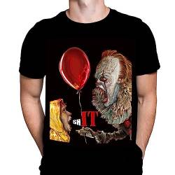 SH-IT Pennywise Herren T-Shirt Gothic Horror Print, Schwarzes Baumwoll-T-Shirt, Movie Poster Tee von Sebastian Cast von Wild Star Hearts