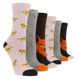 Wildfeet 6er Pack Damen Bunt Socken Baumwolle Atmungsaktiv Mode Crew Lustige Socken Niedlich (37-42, Fuchs) von Wildfeet