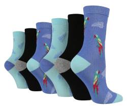 Wildfeet 6er Pack Damen Bunt Socken Baumwolle Atmungsaktiv Mode Crew Lustige Socken Niedlich (37-42, Papagei) von Wildfeet