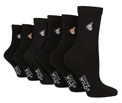 Wildfeet 6er Pack Damen Schwarz Socken Baumwolle Neuheit Atmungsaktiv Crew Niedlich Socken Bestickte (37-42, Schmetterlinge) von Wildfeet