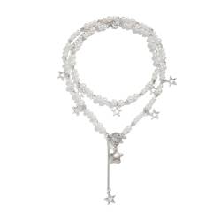 Wilgure Stern-Perlen-Halskette, niedliche Kettenhalskette, Halsschmuck, geeignet für den täglichen Gebrauch von Wilgure