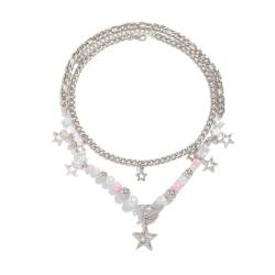 Wilgure Stern-Perlen-Halskette, niedliche Kettenhalskette, Halsschmuck, geeignet für den täglichen Gebrauch von Wilgure