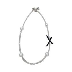 Wilgure Süße coole Halskette mit Schleife, Schlüsselbeinkette, modische Perlen-Kristall-Perlen-Halskette von Wilgure