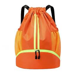 Sport Rucksack Sport Turnbeutel mit Kordelzug Große Kapazität Wasserdicht Oxford Tuch Seesack für Damen Herren Junior Leichte Sport Gym Bag, Orange von Wilitto