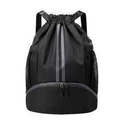 Sport Rucksack Sport Turnbeutel mit Kordelzug Große Kapazität Wasserdicht Oxford Tuch Seesack für Damen Herren Junior Leichte Sport Gym Bag, Schwarz von Wilitto