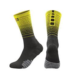 Wilitto Gradient Socken Stitching Flat Absorb Sweat Calf Length Mid Calf Gradient Outdoor Socken für Sport, schwarz/gelb, Zifferblatt-Stil von Wilitto