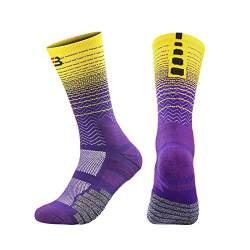 Wilitto Gradient Socken Stitching Flat Absorb Sweat Calf Length Mid Calf Gradient Outdoor Socken für Sport, violett, Zifferblatt-Stil von Wilitto