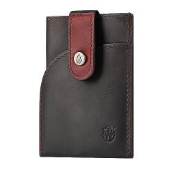 Will Fire® Nano Wallet | Minimal Slim Wallet | Mini Geldbörse Herren & Damen klein | Leder Portmonee | Portemonnaie klein - Geldbeutel (Schwarz-Rot) von Will Fire