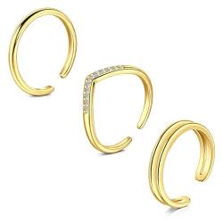 WillTen 3Pcs Gold Toe Ring Edelstahl einstellbar Bend Open Toe Ring, Plain Thin CZ Toe Finger Tail Ring Sommer Strand Fuß Schmuck Set für Frauen Männer von WillTen