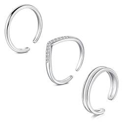 WillTen 3Pcs Silber Zehenring Edelstahl einstellbar Biegung offener Zehenring, Blume Pfeil Blatt CZ Zehe Finger Schwanz Ring Sommer Strand Fußschmuck Set für Frauen Männer von WillTen