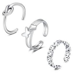 WillTen 3Pcs Silber Zehenring Edelstahl einstellbar Biegung offener Zehenring, Blume Pfeil Blatt CZ Zehe Finger Schwanz Ring Sommer Strand Fußschmuck Set für Frauen Männer von WillTen