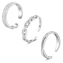 WillTen 3Pcs Silber Zehenring Edelstahl einstellbar Biegung offener Zehenring, Blume Pfeil Blatt CZ Zehe Finger Schwanz Ring Sommer Strand Fußschmuck Set für Frauen Männer von WillTen