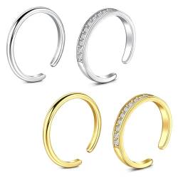 WillTen 4Pcs Gemischte Farbe Zehenring Edelstahl einstellbar Biegung offener Zehenring, Blume Pfeil Blatt CZ Zehenschwanz Ring Sommer Strand Fuß Schmuck Set für Frauen Männer von WillTen