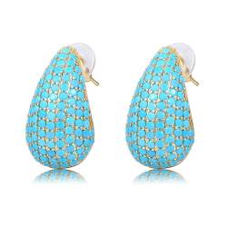 WillTen Goldene Ohrringe Damen, Dupes Ohrringe mit Himmelblau Kubischen Zirkonia, Ohrringe Gold Hoop Earrings Wassertropfen Tropfen Ohrringe Teardrop Earrings für Frauen von WillTen