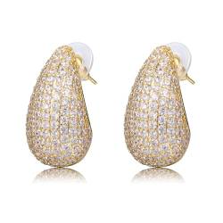 WillTen Goldene Ohrringe Damen, Dupes Ohrringe mit Kubischen Zirkonia, Ohrringe Gold Hoop Earrings Wassertropfen Tropfen Ohrringe Teardrop Earrings für Frauen von WillTen