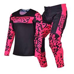 Willbros Damen Motocross Jersey Hose Kombination MX Dreckiges Fahrrad Offroad BMX ATV Radfahren Reiten Schwarz Rosa (Jersey L/Hose 34) von Willbros