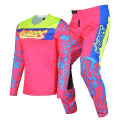 Willbros Jersey Hose Kombination für Frauen Radfahren Rennen Offroad Motocross Dreckiges Fahrrad Fahrrad Erwachsene Blau Rosa (Jersey M/Hose 32) von Willbros