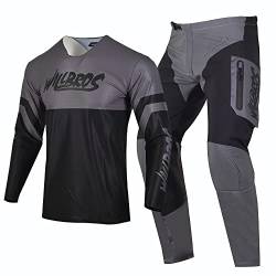 Willbros Kombination aus Motocross Trikot und Hose Herren Offroad Dreckiges Fahrrad MX Ausrüstungsset Reiten Schutzanzug Schwarz Grau (Jersey L Pants 34) von Willbros