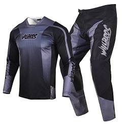 Willbros MX Getriebe Set Motocross Jersey Hose Combo Herren Dirt Bike Frauen Offroad Reiten Erwachsener Schwarz Grau (Jersey M Hosen 32) von Willbros