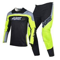 Willbros Männer Motocross Jersey Hose Combo Dirt Bike Offroad MX Set Rennsport Erwachsener Schwarz Grün (Jersey L Pants 34) von Willbros