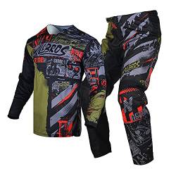 Willbros Motocross Getriebesatz Jersey Hose Combo Dirt Bike Offroad MX Reiten Radfahren Schwarz Braun (Jersey Erwachsene L/Pants W34) von Willbros