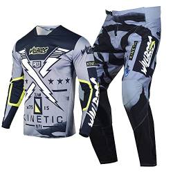 Willbros Motocross Jersey Hose Combo Erwachsene Offroad Reiten Passen MX Ausrüstungsset Dreckiges Fahrrad Grau (Jersey L Pants 34) von Willbros