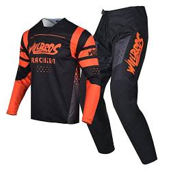 Willbros Motocross Jersey Hose Combo Herren Dreckiges Fahrrad MX Ausrüstungsset Frauen Offroad Reiten Erwachsene Schwarz Orange (Jersey L Pants 34) von Willbros