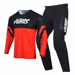 Willbros Motocross Jersey Hose Combo Herren Dreckiges Fahrrad MX Ausrüstungsset Offroad mit Reißverschlusstaschen Erwachsene Rennbekleidung Frauen Schwarz Rot (Jersey XXXL Pants 40) von Willbros