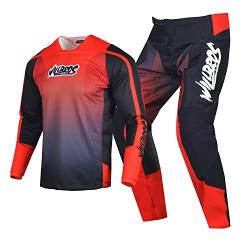 Willbros Motocross Jersey Hose Combo Herren Frauen Dirt Bike MX Getriebe Set Offroad Reiten Erwachsener Rennbekleidung Schwarz Rot (Jersey L Hosen 34) von Willbros