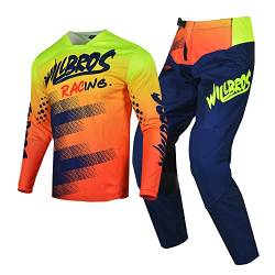 Willbros Motocross Jersey Hose Combo Herren Frauen Schützend MX Ausrüstungsset Dreckiges Fahrrad Offroad Reiten Erwachsene Blau Orange (Jersey L Pants 34) von Willbros