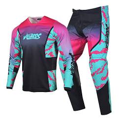 Willbros Motocross Jersey Hose Combo Männer Frauen Dirt Bike MX Getriebe Set Rennbekleidung Reiten Erwachsener Rennen Blau Rosa (Jersey XXXL Pants 40) von Willbros