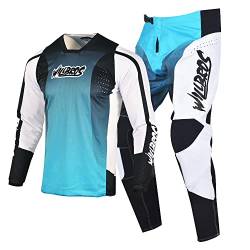 Willbros Motocross Jersey Hose Combo Männer Frauen Motorrad MX Getriebe Set Radfahren Offroad Dirt Bike Erwachsener Reiten BMX ATV Weiß Blau (Jersey M Hosen 32) von Willbros