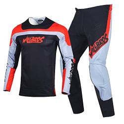 Willbros Motocross Jersey Hose Combo Offroad Dirt Bike MX Set Reiten Männer Erwachsener Schwarz Grau Rot (Jersey L Pants 34) von Willbros