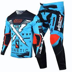 Willbros Motocross Jersey Hose Combo Offroad Dreckiges Fahrrad Reiten MX Ausrüstungsset Schützend Passen Rennbekleidung Blau (Jersey M Pants 32) von Willbros