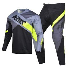 Willbros Motocross Jersey Hose Combo Rennbekleidung Dirt Bike Reiten MX Getriebe Set Protective Anzug Rennen Grau Gelb (Jersey XXL Pants 38) von Willbros