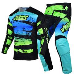 Willbros Motocross Jersey Hose Kombination Herren MX Reitausrüstungsset Offroad Dreckiges Fahrrad Rennbekleidung Radfahren ATV BMX Unisex Erwachsene Schwarz Grün (Jersey M Hose 32) von Willbros