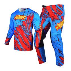 Willbros Motocross Jersey Hose Kombination Männer Frauen MX Motorrad Reitausrüstung Off-road Rennbekleidung Dreckiges Fahrrad Reiten Rennen Erwachsene Red Blue (Jersey L Hose 34) von Willbros