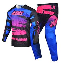 Willbros Motocross Jersey Hose Kombination Männer Frauen Motorrad MX Reitausrüstungsset Radfahren Offroad Dreckiges Fahrrad Erwachsene BMX ATV Pink Blau (Jersey L Hose 34) von Willbros