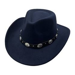 Cowboyhut Damen Herren Westernhut Fedora Hut Breiter Krempe mit Lederband (Blau) von Willheoy