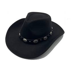 Cowboyhut Damen Herren Westernhut Schwarz Fedora Hut Breiter Krempe mit Lederband von Willheoy