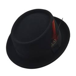 Pork Pie Herren Hut Damen Fedora Filzhut 100% Wolle Schwarz Trilby Hut von Willheoy