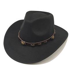 Willheoy Cowboy Hut Herren Damen Westernhut Kostüm Cowgirl Hut Unisex Cowboyhüte Schwarz Breiter Krempe mit Lederband für Erwachsene von Willheoy