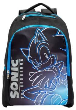 Sonic The Hedgehog Rucksack mit Charakter-Motiv, Schwarz / Blau, 44 cm (H) x 30 cm (B) x 12 cm (T), Schwarz/Blau, 44cm (H) x 30cm (W) x 12cm (D) von William Lamb