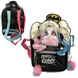 William Lamb Harley Quinn Batman Rucksack aus Kunstleder, mit auffälligem Gesicht, Schwarz, Schwarz , Blau von William Lamb