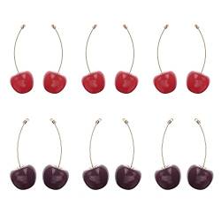Willoo 6 Paar Obst Ohrringe, Kirsche Rote Anhänger Ohrringe Süß Lang für Damen Und Mädchen (Rot, Fuchsia) von Willoo