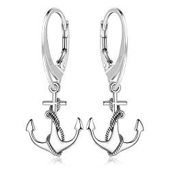 Brisur Ohrringe Ohrhänger mit Anker aus Sterling Silber 925 für Damen und Girls L= 28.0 mm von Willys Jewellery