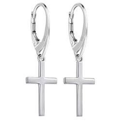 Brisur Ohrringe Ohrhänger mit Kreuz aus Sterling Silber 925 für Damen und Girls L= 35.0 mm von Willys Jewellery